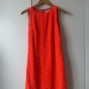 J. Crew Vibrant Orange Lace Midi Dress